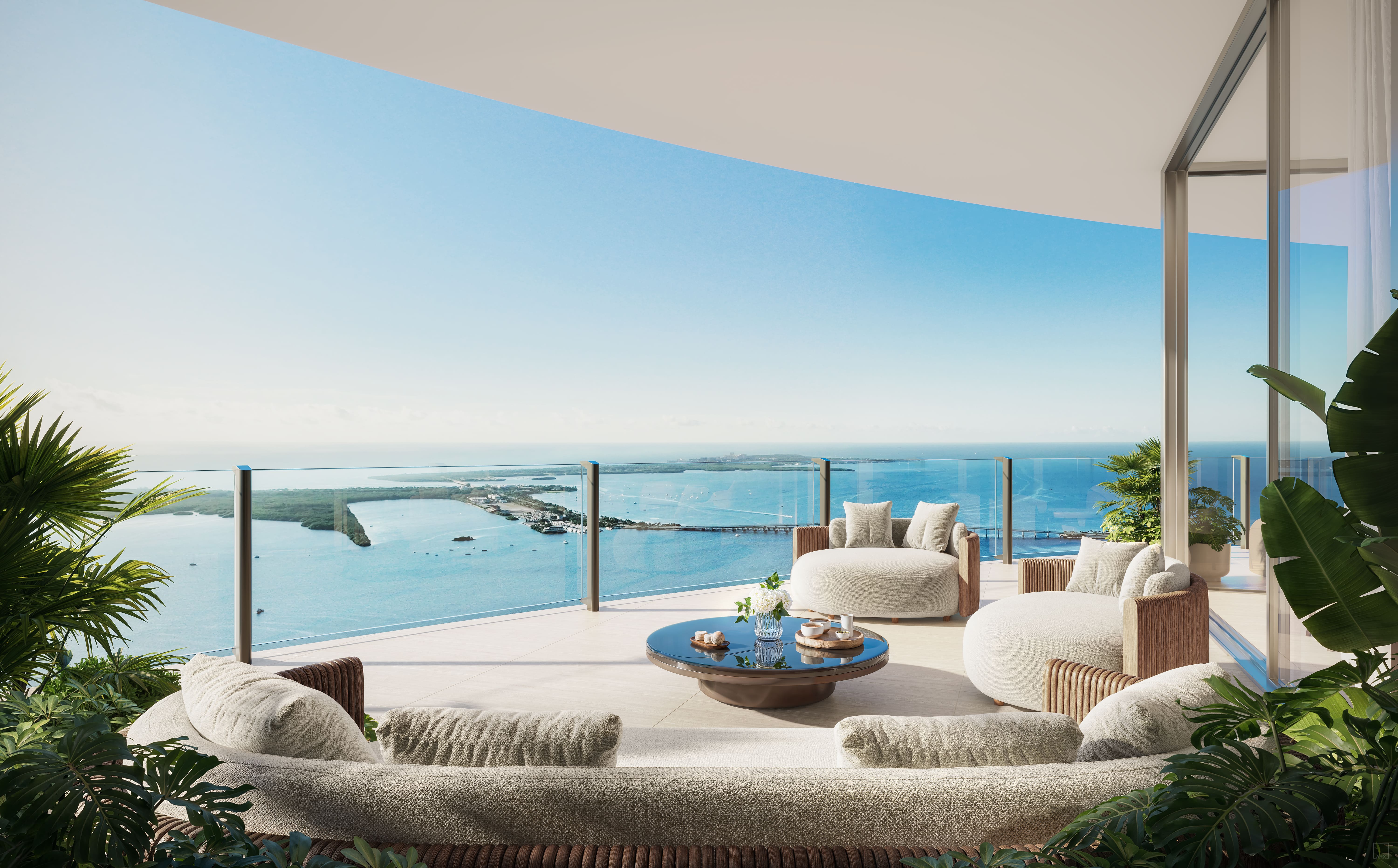 Terraza privada con vistas panorámicas a la bahía de Biscayne